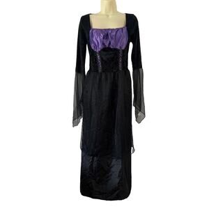 Purple & Black Halloween Witch Costume Women Size Small Gothic Medieval Cosplay